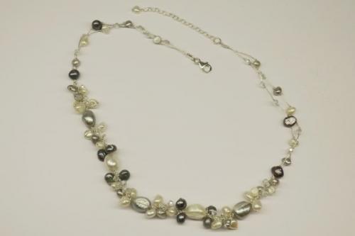 Kette, Perlen, "weiß-silber"